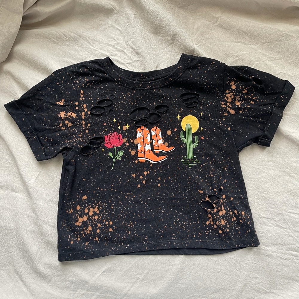 Western cowgirl bleached distressed graphic tee shirt